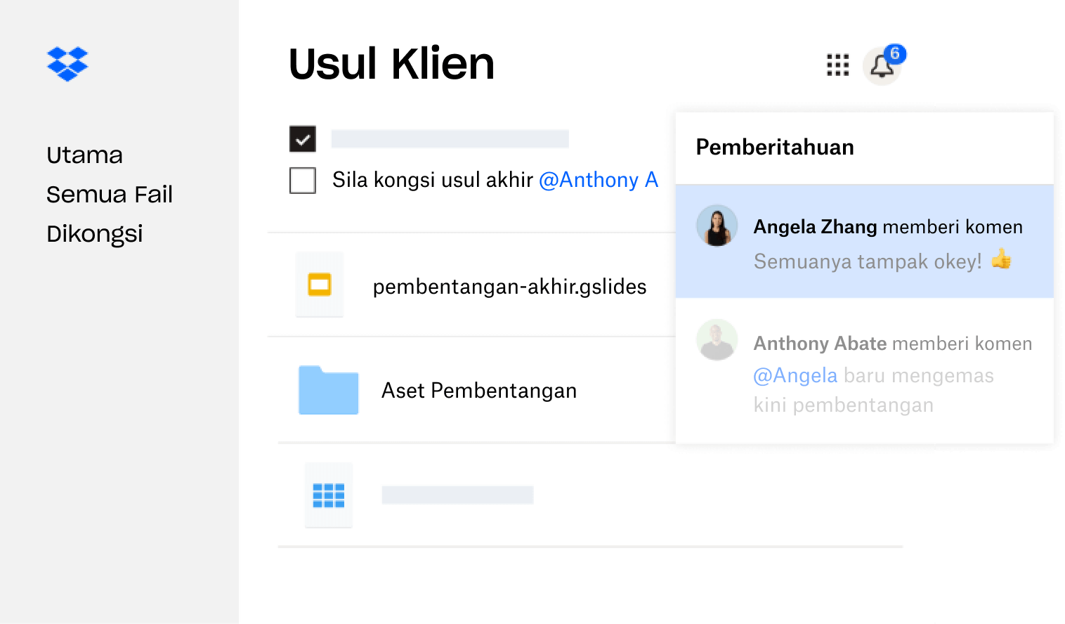 Usul klien yang dicipta dalam Dropbox dikongsi dengan berbilang pengguna yang memberikan maklum balas