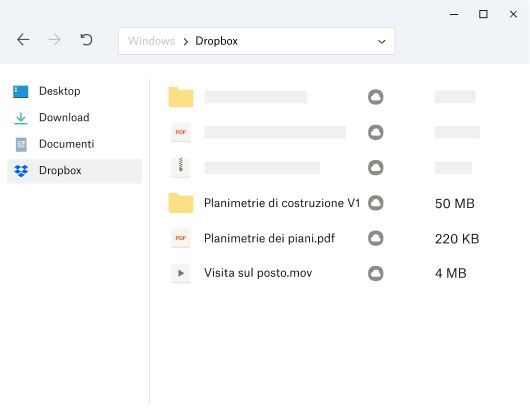Immagine del file system di un utente con la cartella Dropbox selezionata nel pannello a sinistra sotto la cartella Documenti.