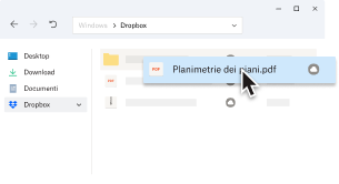 L'utente sposta il PDF &quot;Planimetrie.pdf&quot; nella cartella Dropbox sul desktop. 