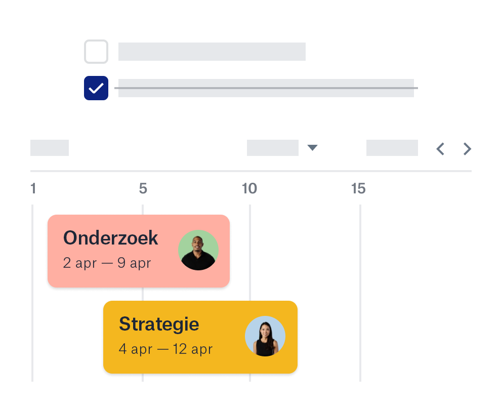 De tijdlijn-functie van Dropbox met pictogrammen en data voor samenwerking.